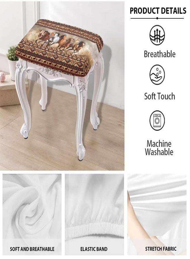 أغطية مقاعد مستطيلة ناعمة قابلة للتمدد بنقشة حصان هندسية مستوحاة من قبيلة تالايتوس الأزتيكية، مناسبة لكراسي البار والمطابخ، عبوة من قطعتين. - Image 4